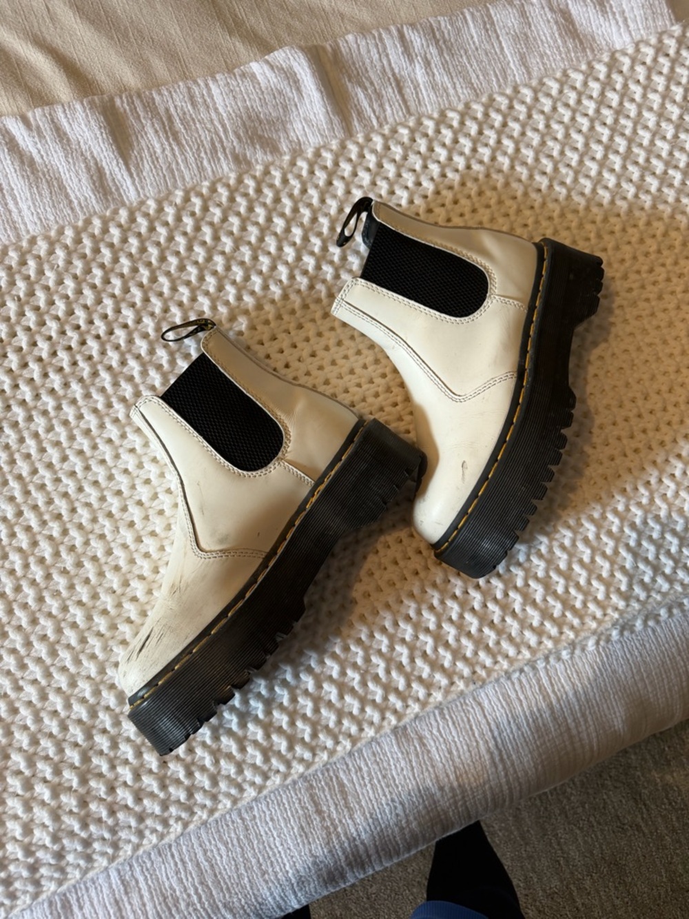 Dr. Martens White Chelsea Combat Boots with Black Elastic